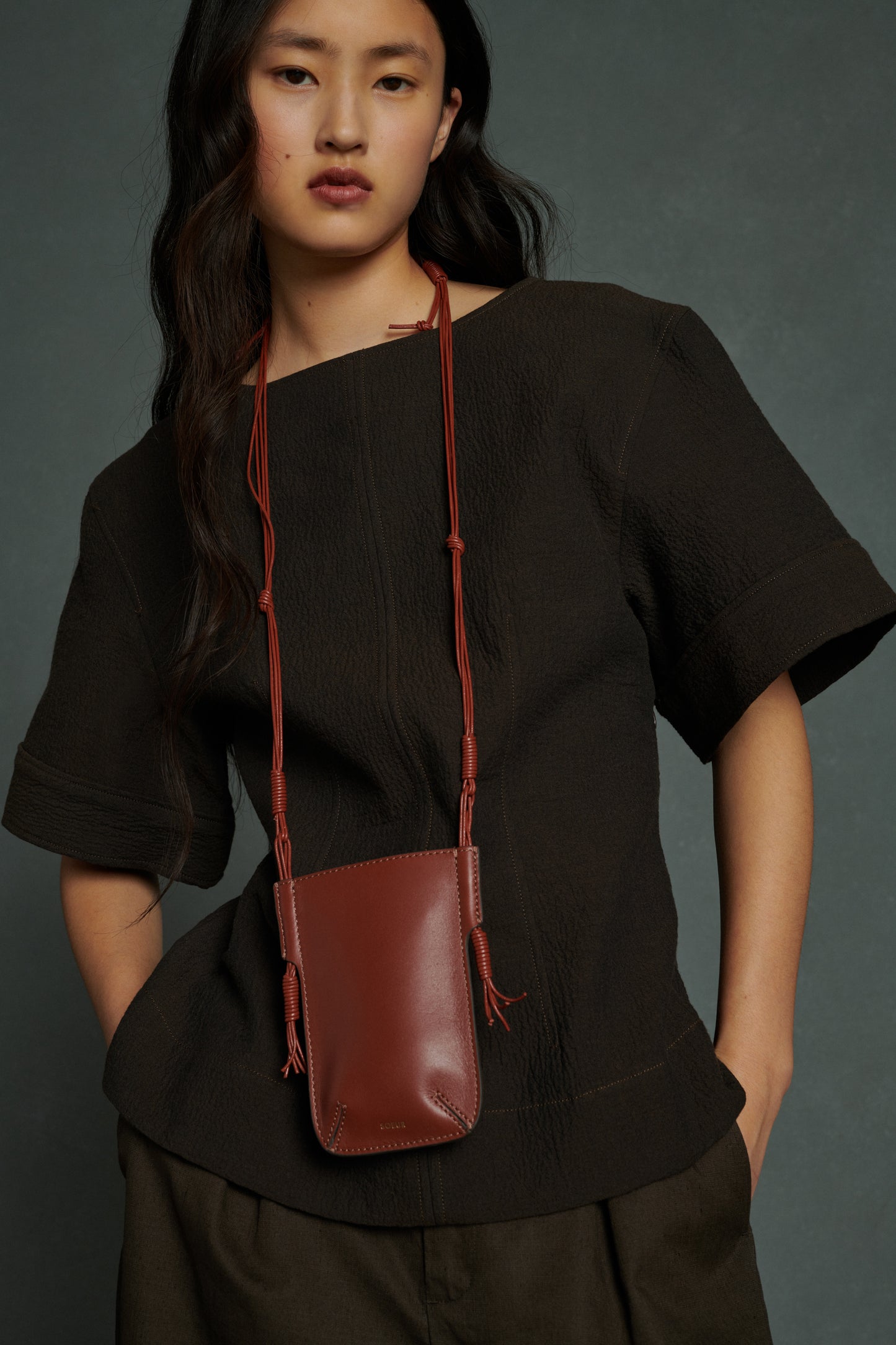 Pochette Amaury - Acajou - Cuir - Femme